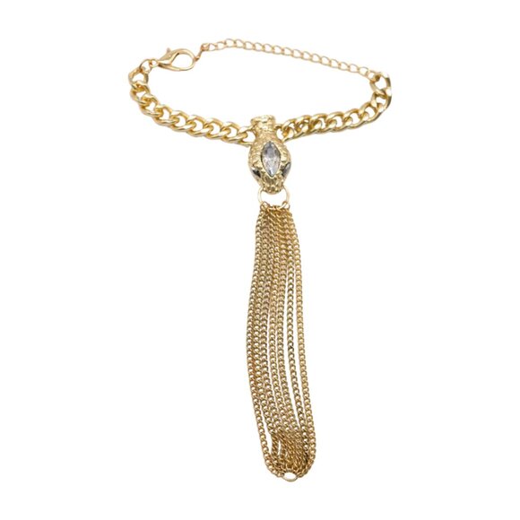 New Women Gold Fashion Bracelet Metal Hand Chain Connected Ring Bling Snake Head - Picture 8 of 17